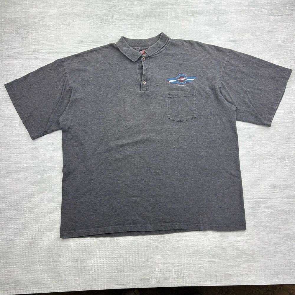 Harley Davidson Polo Shirt Mens 2XL Gray Cotton Biker Rider Motorcycle